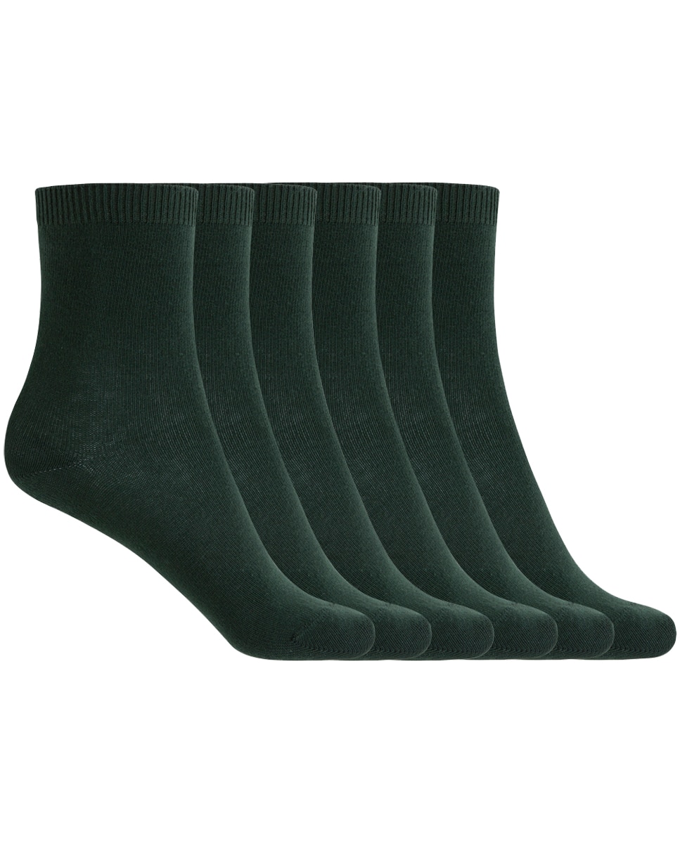 Pack de 6 pares de calcetines de algodón lisos Basix - Punto Blanco - Verde oscuro Verde oscuro-1