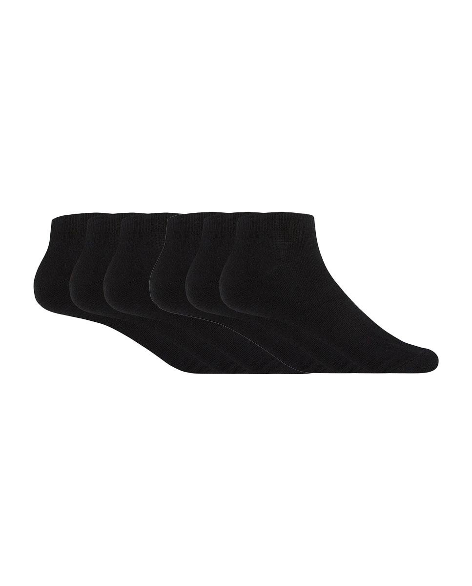 Pack de 6 pares de calcetines de mujer de algodón Basix liso - Punto Blanco - Negro Negro-1