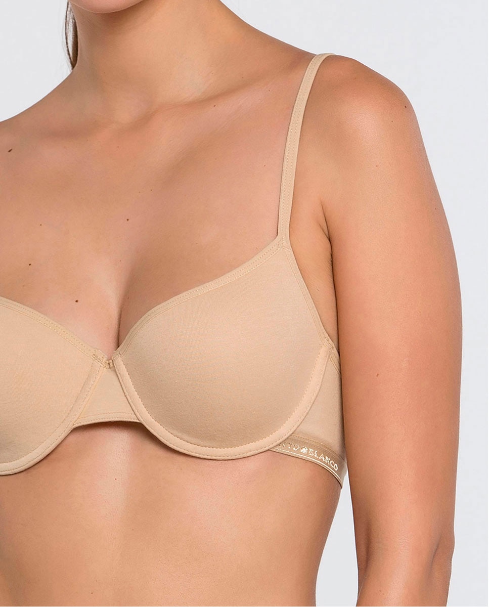 Sujetador básico de algodón - Punto Blanco - Beige Beige-3