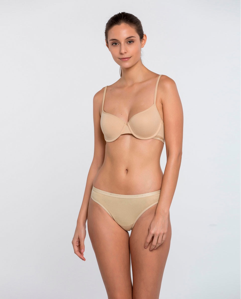 Sujetador básico de algodón - Punto Blanco - Beige Beige-4