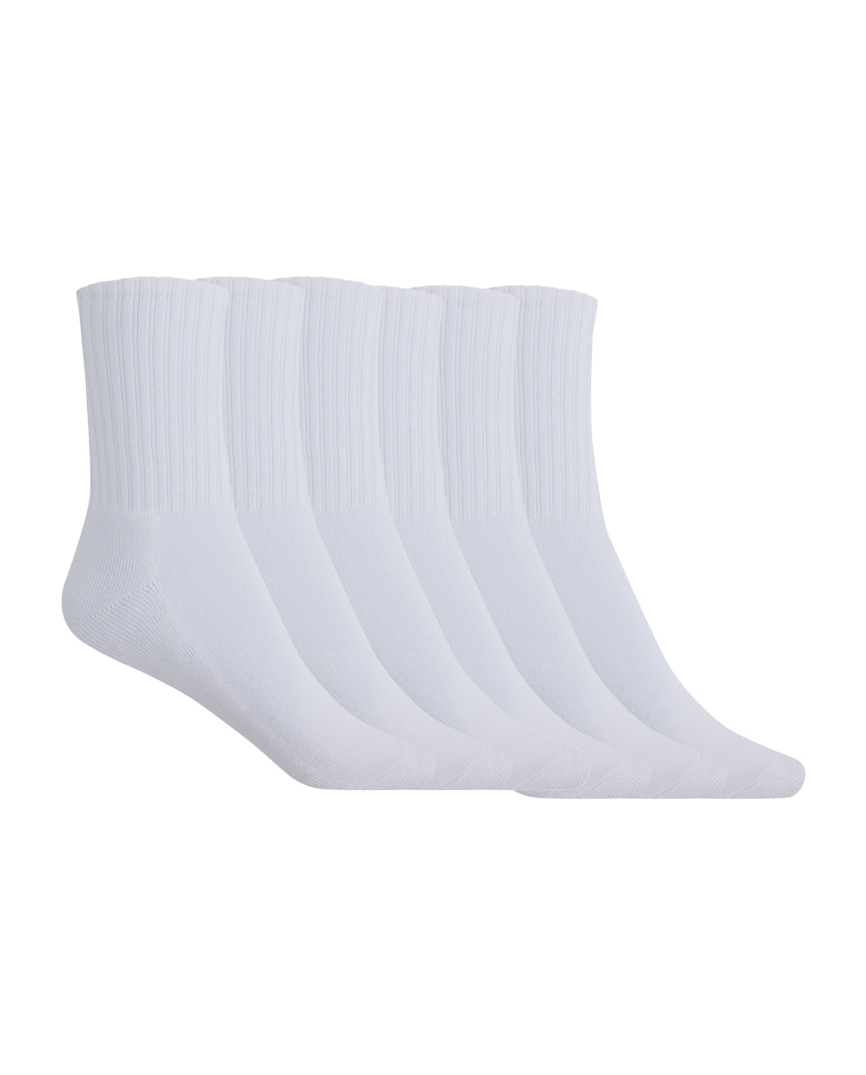 Pack de 6 pares de calcetines de algodón con canalé Basix - Punto Blanco - Blanco Blanco-1