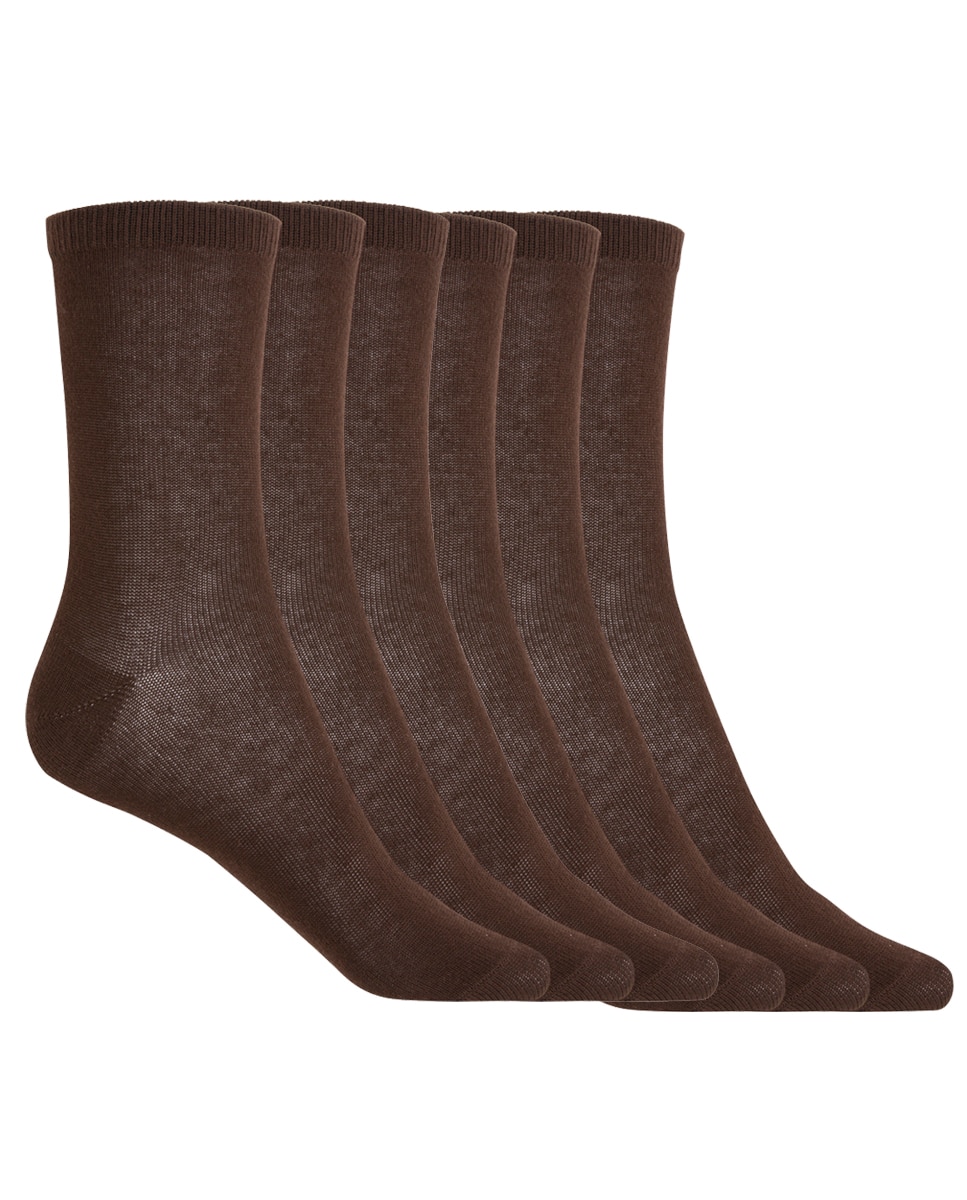 Pack de 6 pares de calcetines de algodón lisos Basix - Punto Blanco - Marrón oscuro Marrón oscuro-1