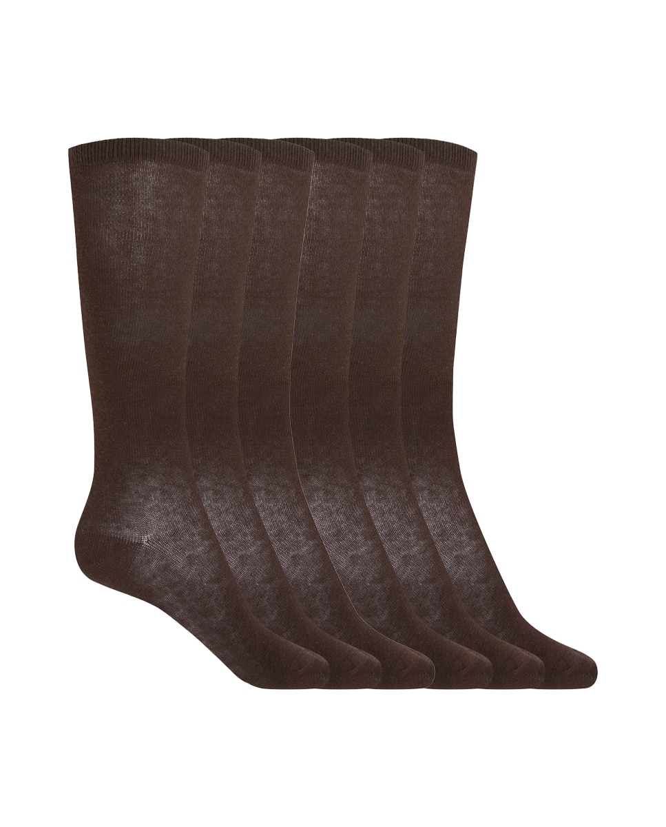 Pack de 6 pares de calcetines de algodón lisos Basix - Punto Blanco - Marrón oscuro Marrón oscuro-1