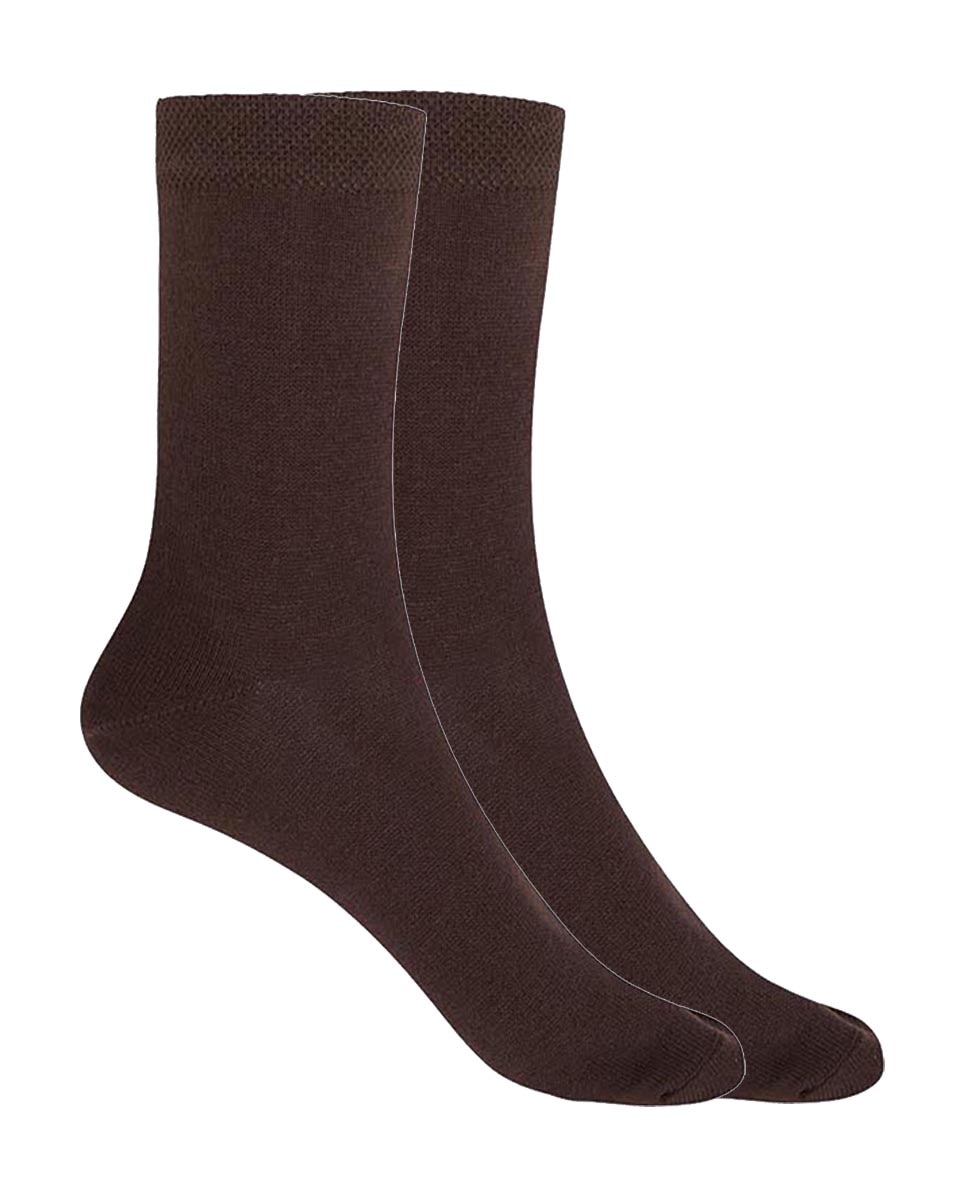 Pack de 2 pares de calcetines de mujer de algodón lisos - Punto Blanco - Marrón oscuro Marrón oscuro-1