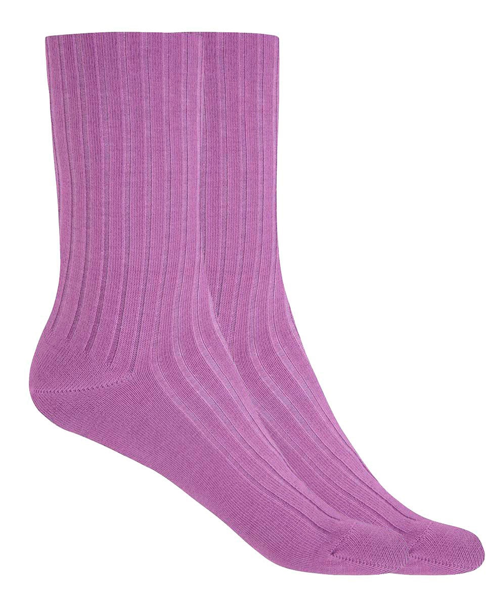 Pack de 2 pares de calcetines de mujer de bambú canalé con puño no aprieta - Punto Blanco - Lila Lila-1