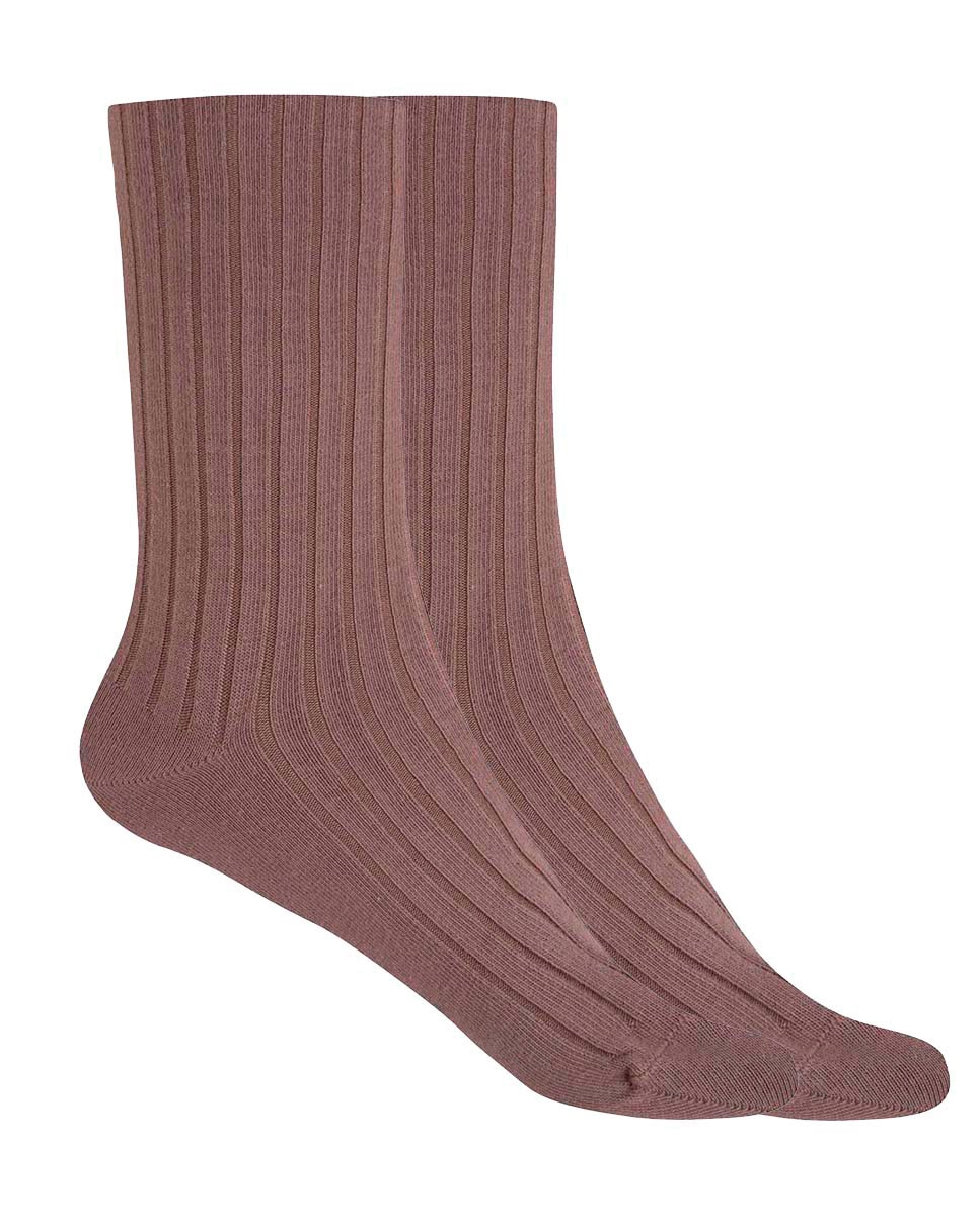 Pack de 2 pares de calcetines de mujer de bambú canalé con puño no aprieta - Punto Blanco - Marrón Marrón-1