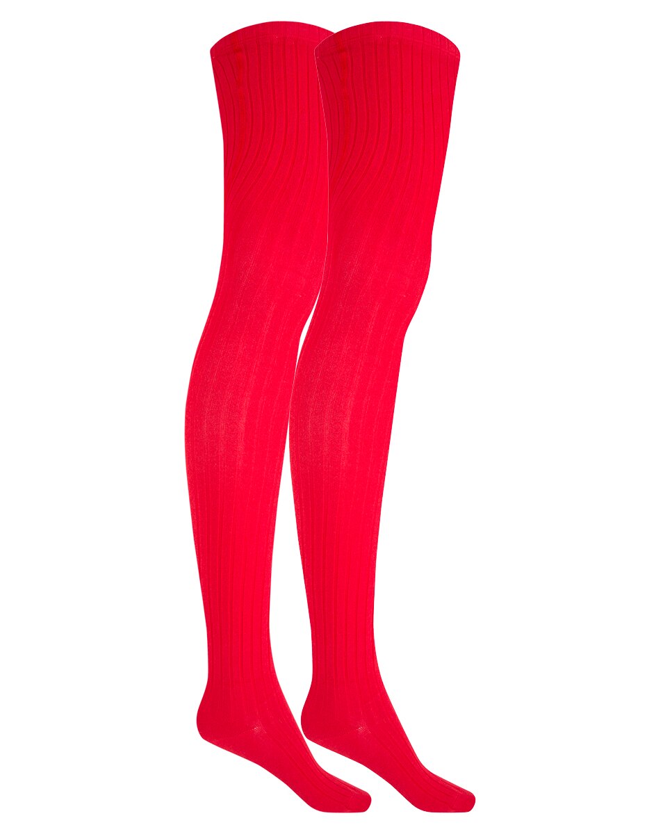 Pack de 2 pares de leotardos niña de bambú con canalé - Punto Blanco - Rojo Rojo-1