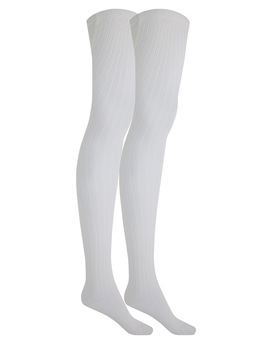 Imagen 1 de Pack de 2 pares de leotardos niña de bambú con canalé - Punto Blanco - Crudo Crudo