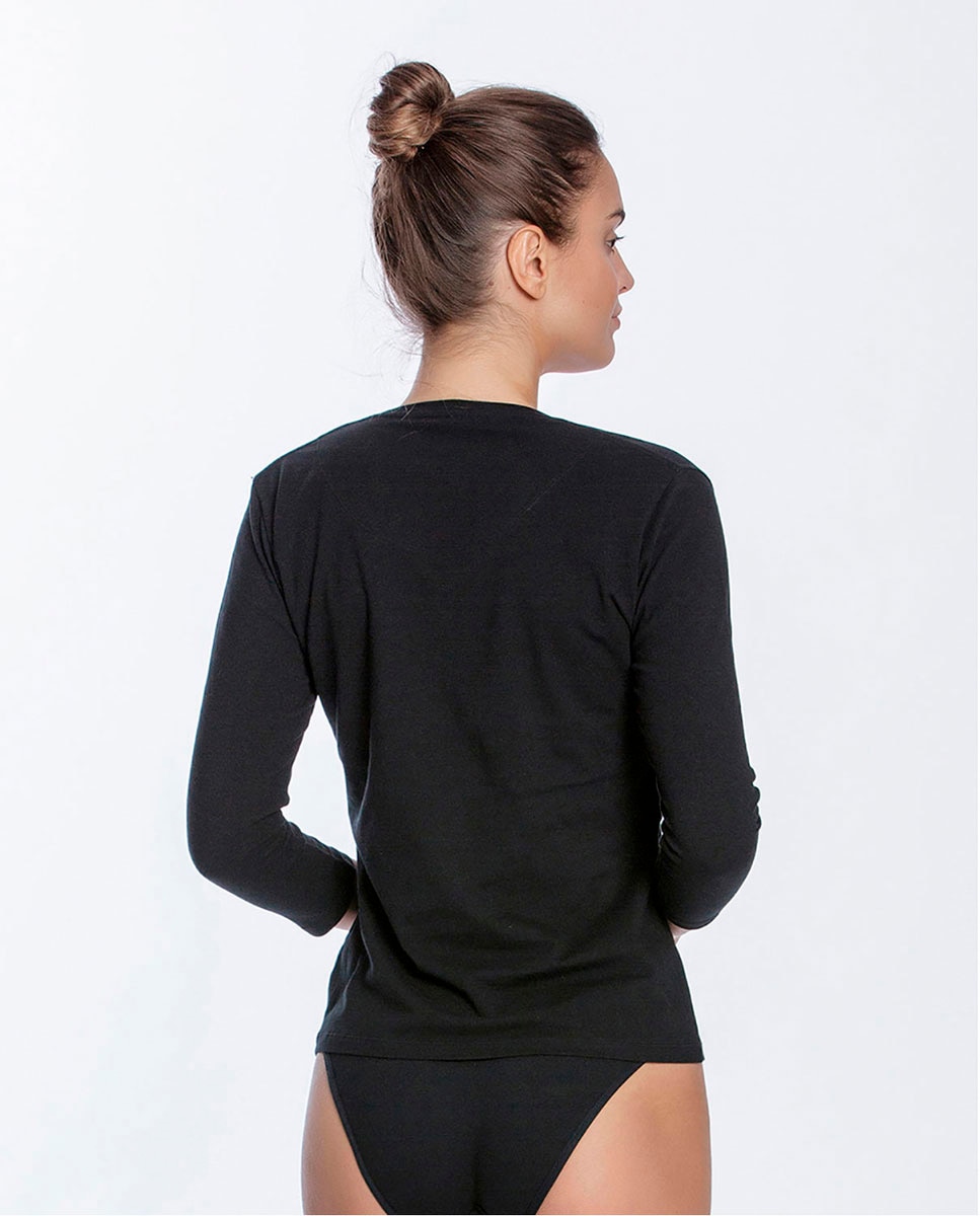 Camiseta interior de mujer de manga 3/4 en algodón - Punto Blanco - Negro Negro-2