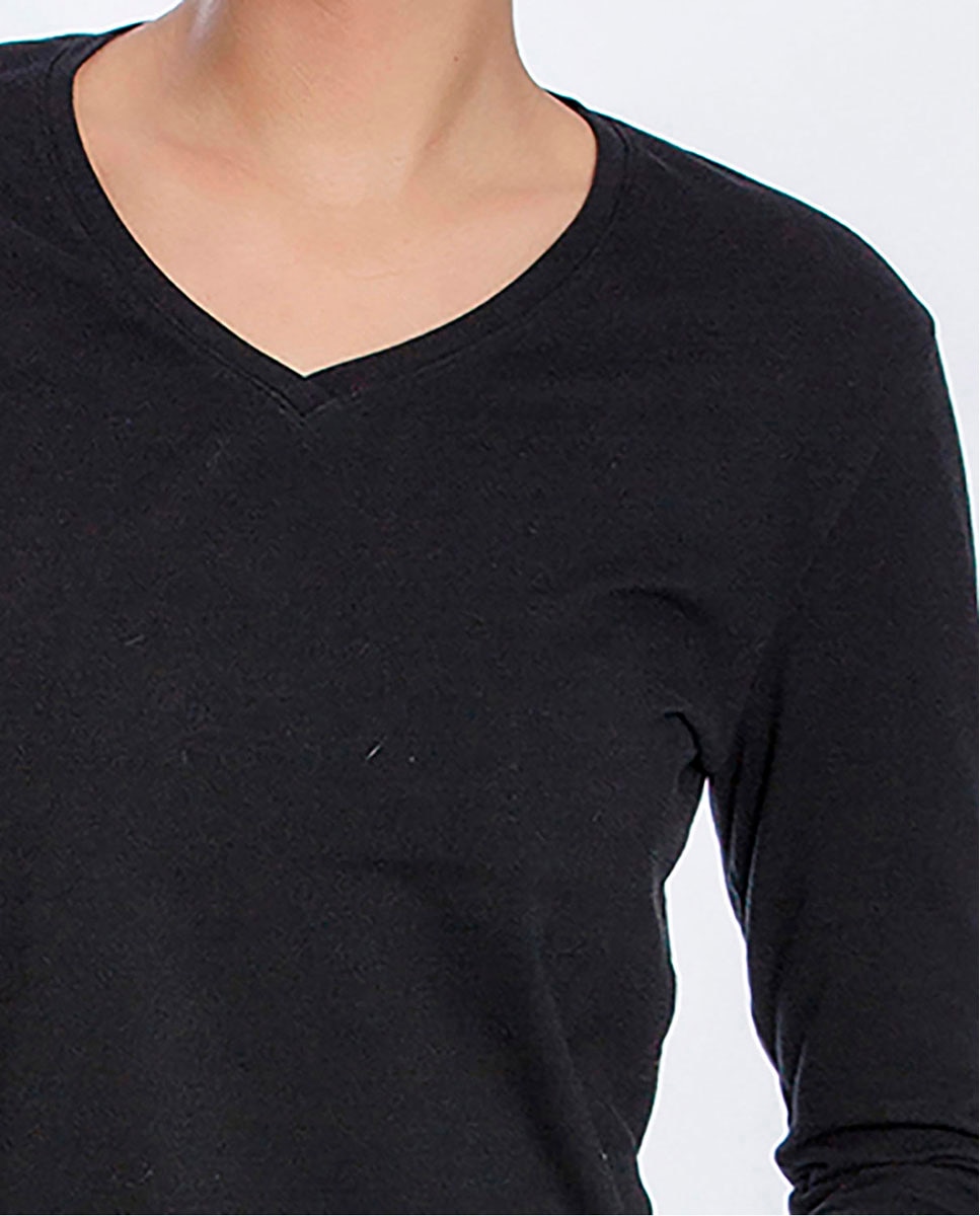 Camiseta interior de mujer de manga 3/4 en algodón - Punto Blanco - Negro Negro-3