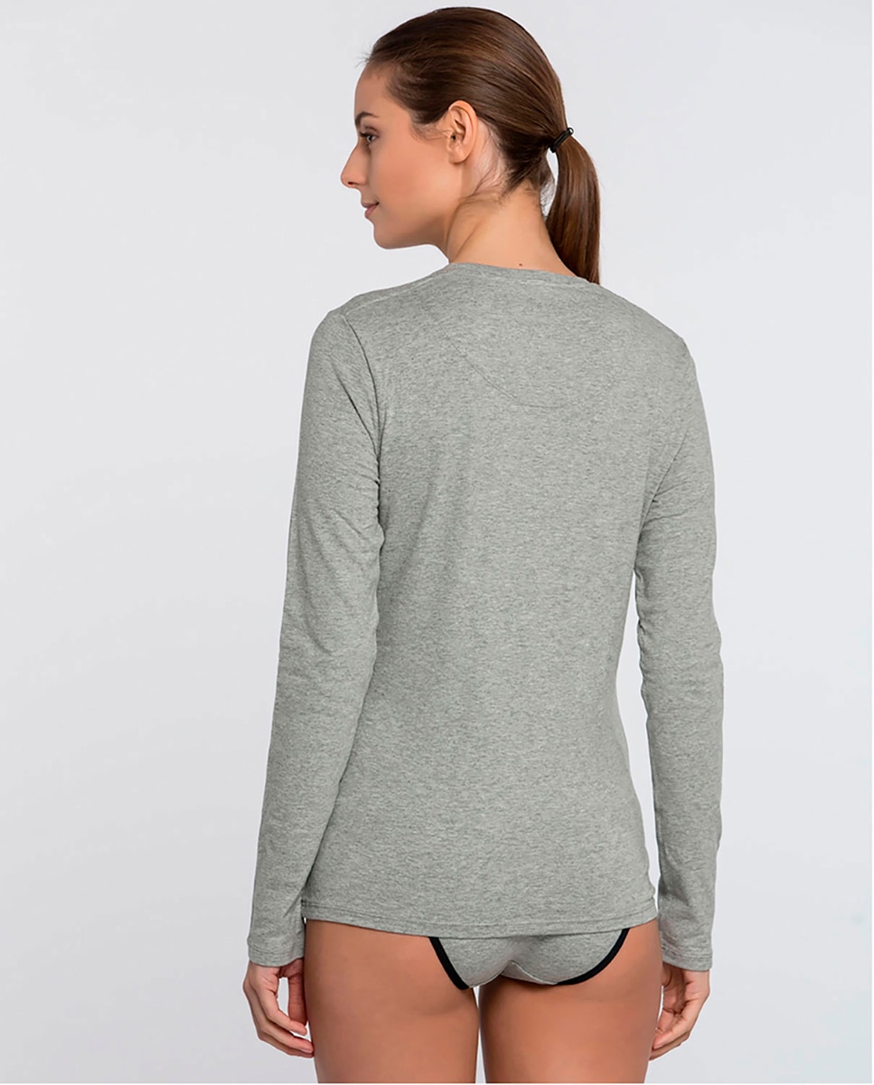 Camiseta interior de mujer de manga larga en algodón - Punto Blanco - Gris Gris-2