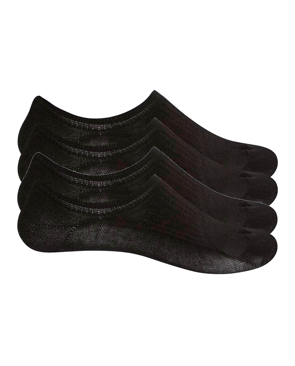 Pack de 4 pares de pinkies de mujer de algodón invisibles - Punto Blanco - Negro Negro-1