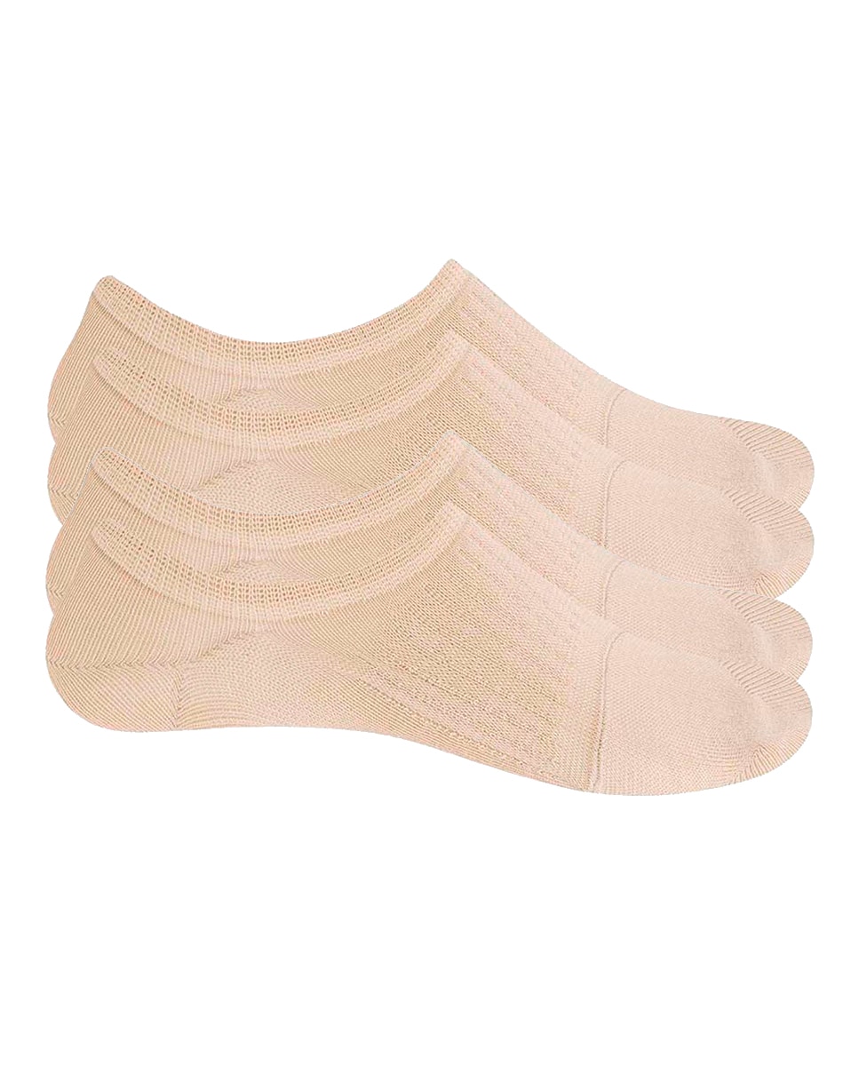 Pack de 4 pares de pinkies de mujer de algodón invisibles - Punto Blanco - Beige Beige-1