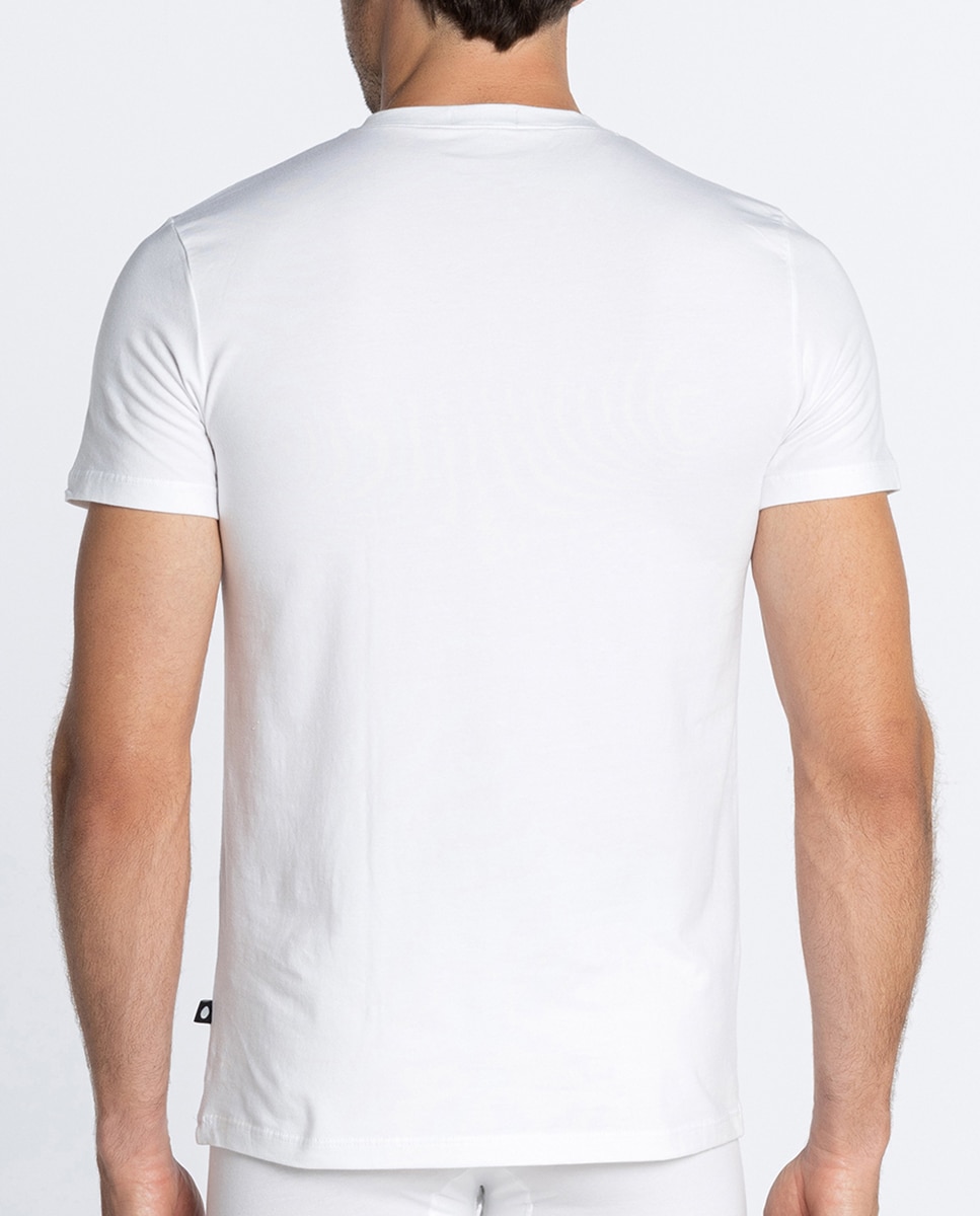 Camiseta interior de hombre de manga corta y cuello pico, 100% algodón peinado. Costuras interiores planas - Punto Blanco - Blanco Blanco-2