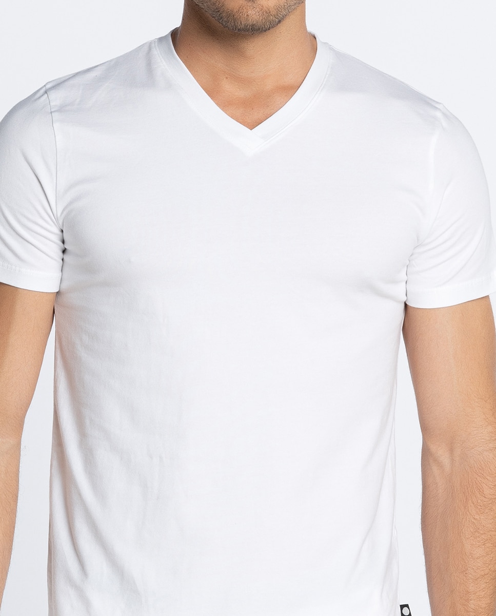 Camiseta interior de hombre de manga corta y cuello pico, 100% algodón peinado. Costuras interiores planas - Punto Blanco - Blanco Blanco-3