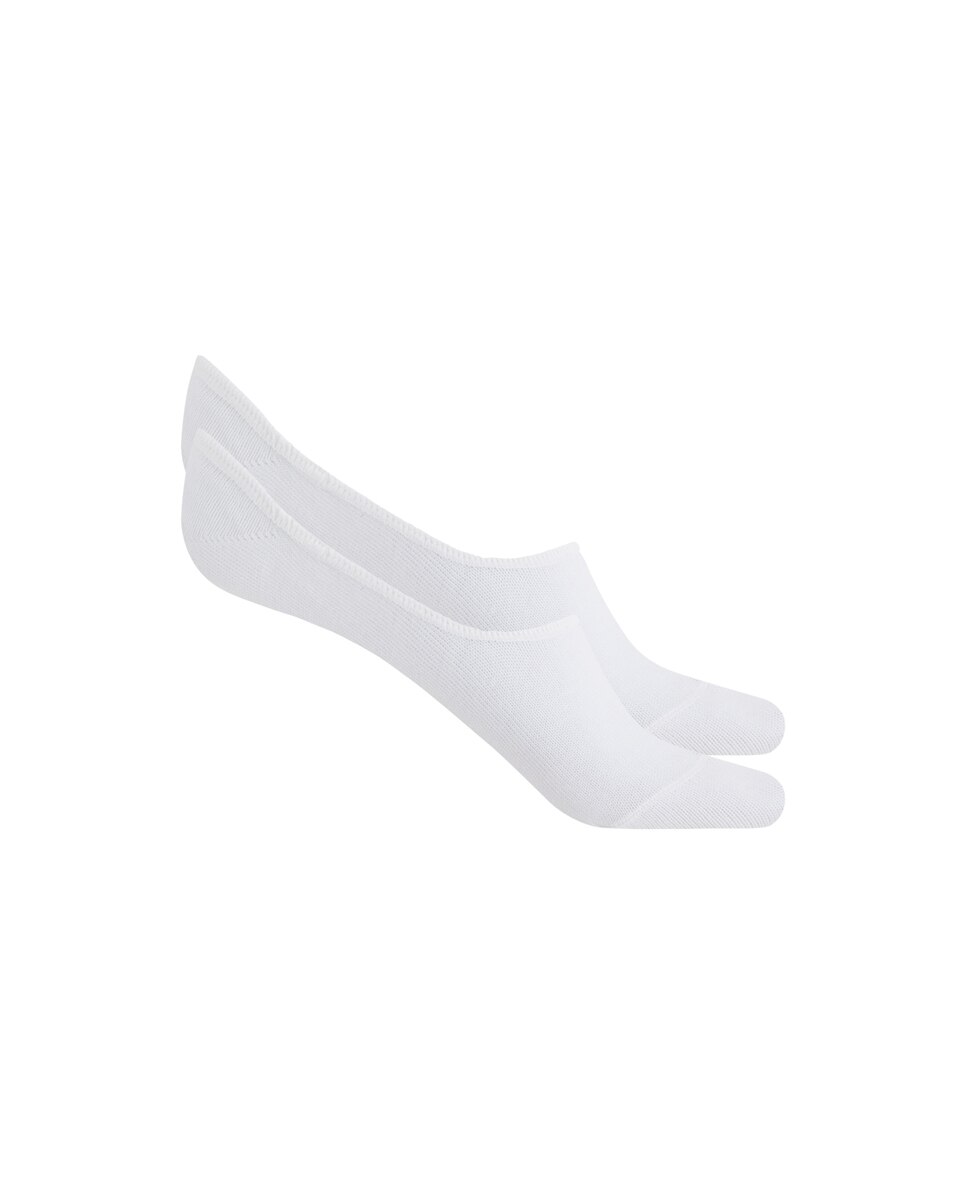 Pack de 2 pares de calcetines de algodón invisibles lisos - Punto Blanco - Blanco Blanco-1