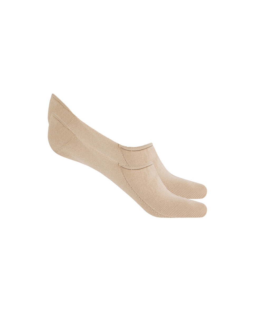 Pack de 2 pares de calcetines de algodón invisibles lisos - Punto Blanco - Beige Beige-1