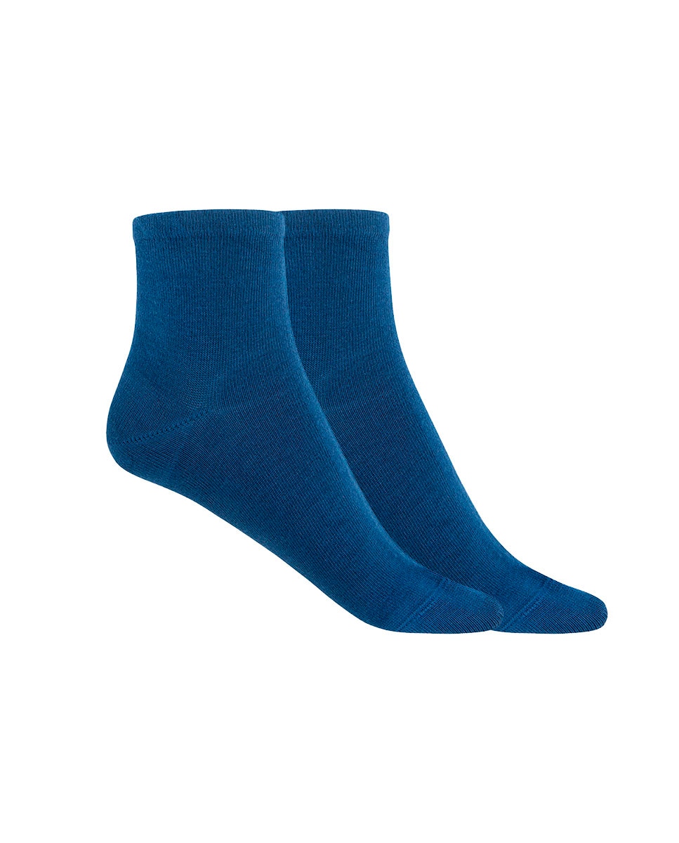 Pack de 2 pares de calcetines de mujer de bambú lisos - Punto Blanco - Azul Azul-1
