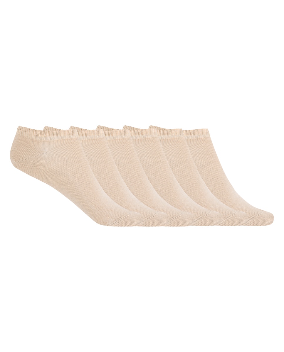 Pack de 6 pares de calcetines de algodón en liso Basix - Punto Blanco - Beige Beige-1