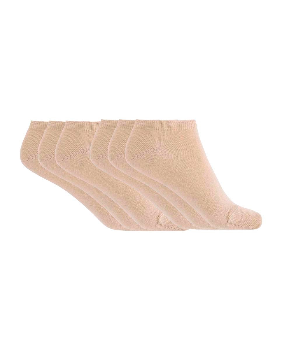 Pack de 6 pares de calcetines de mujer de algodón Basix liso - Punto Blanco - Beige Beige-1