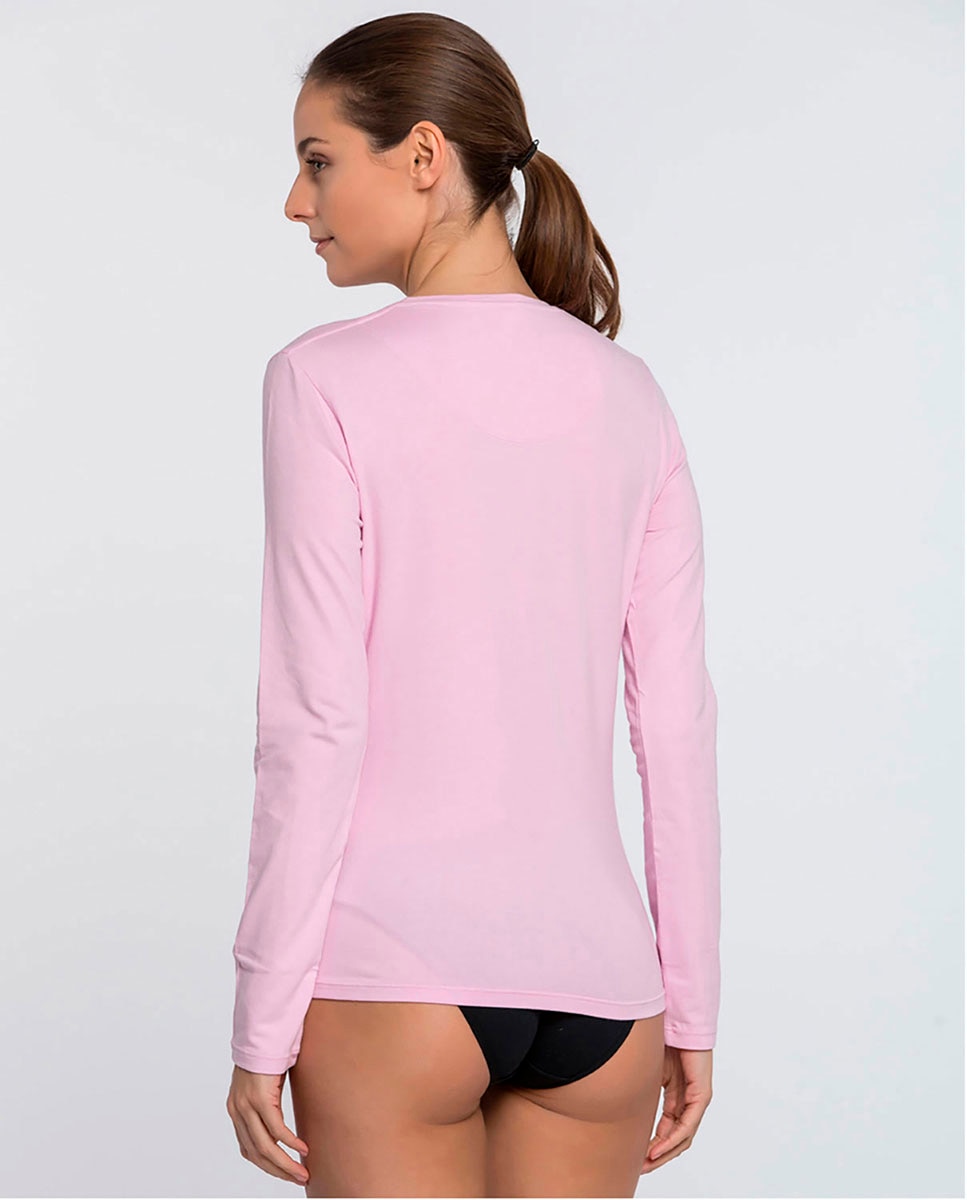 Camiseta interior de mujer de manga larga en algodón - Punto Blanco - Rosa Rosa-2