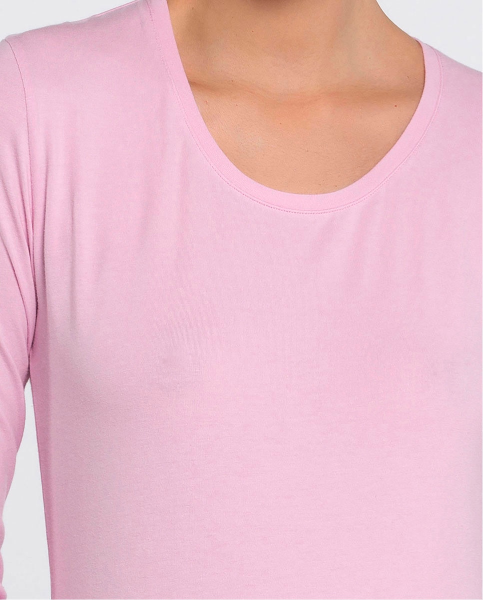 Camiseta interior de mujer de manga larga en algodón - Punto Blanco - Rosa Rosa-3