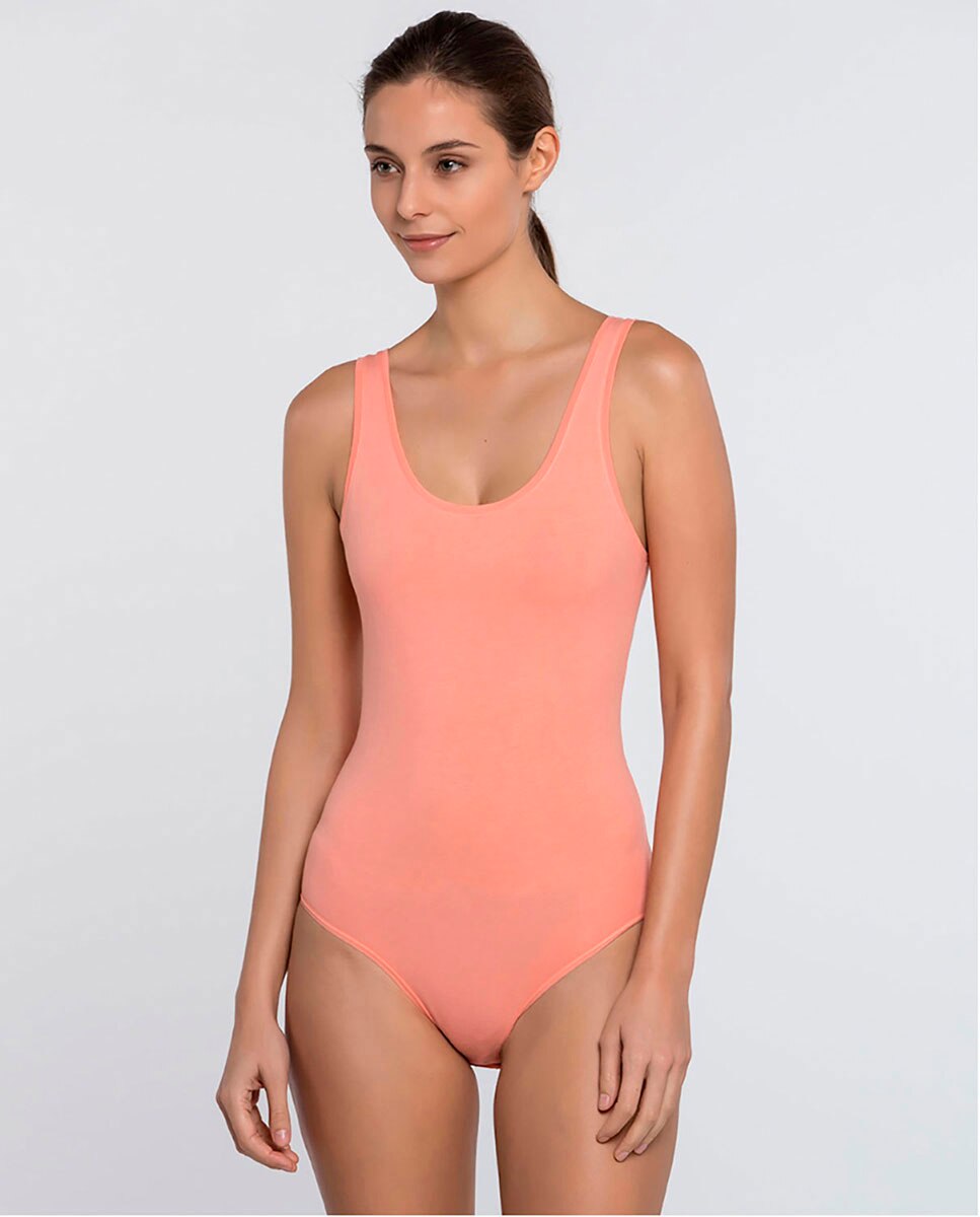 Body camiseta de algodón de tirantes - Punto Blanco - Salmón Salmón-1