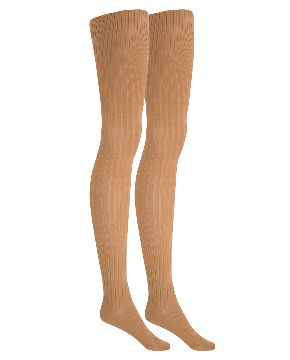 Imagen 0 de Pack de 2 leotardos de bebé de algodón de canalé Beige