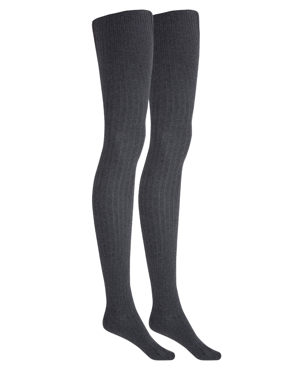 Pack de 2 leotardos de bebé de algodón de canalé - Punto Blanco - Gris oscuro Gris oscuro-1