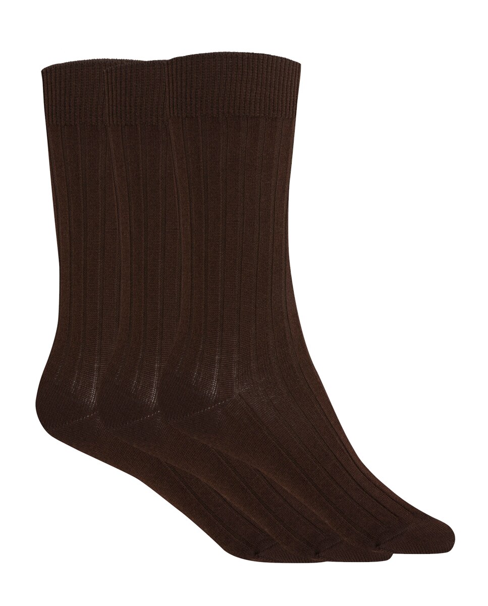Imagen 1 de Pack de 3 pares de calcetines en algodón y canalé - Punto Blanco - Marrón Marrón