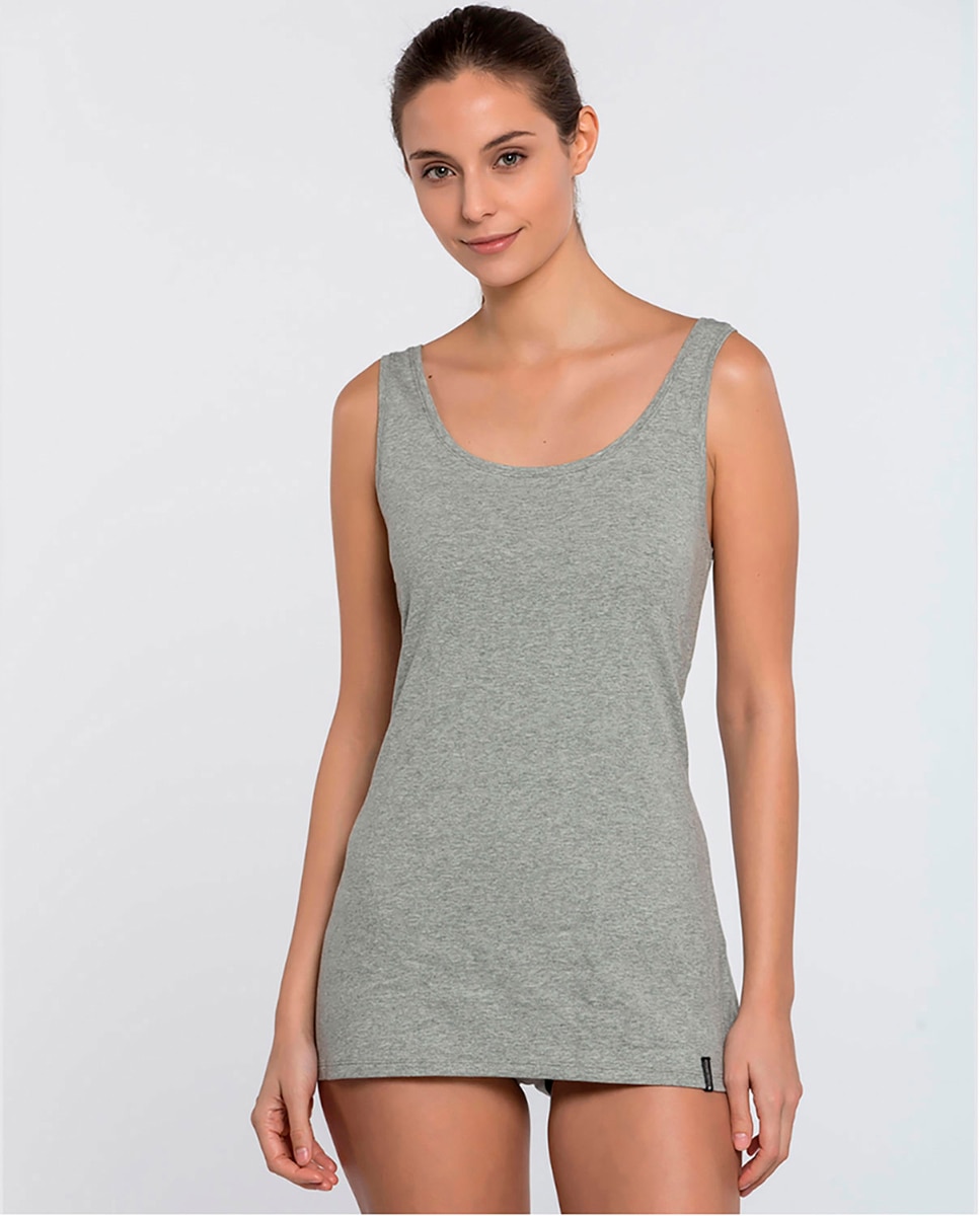 Camiseta sin mangas en algodón - Punto Blanco - Gris Gris-1