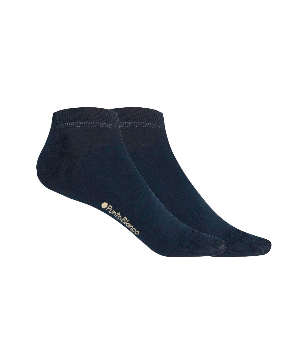 Pack de 2 pares de calcetines de mujer de algodón mercerizado lisos - Punto Blanco - Azul marino Azul marino-1