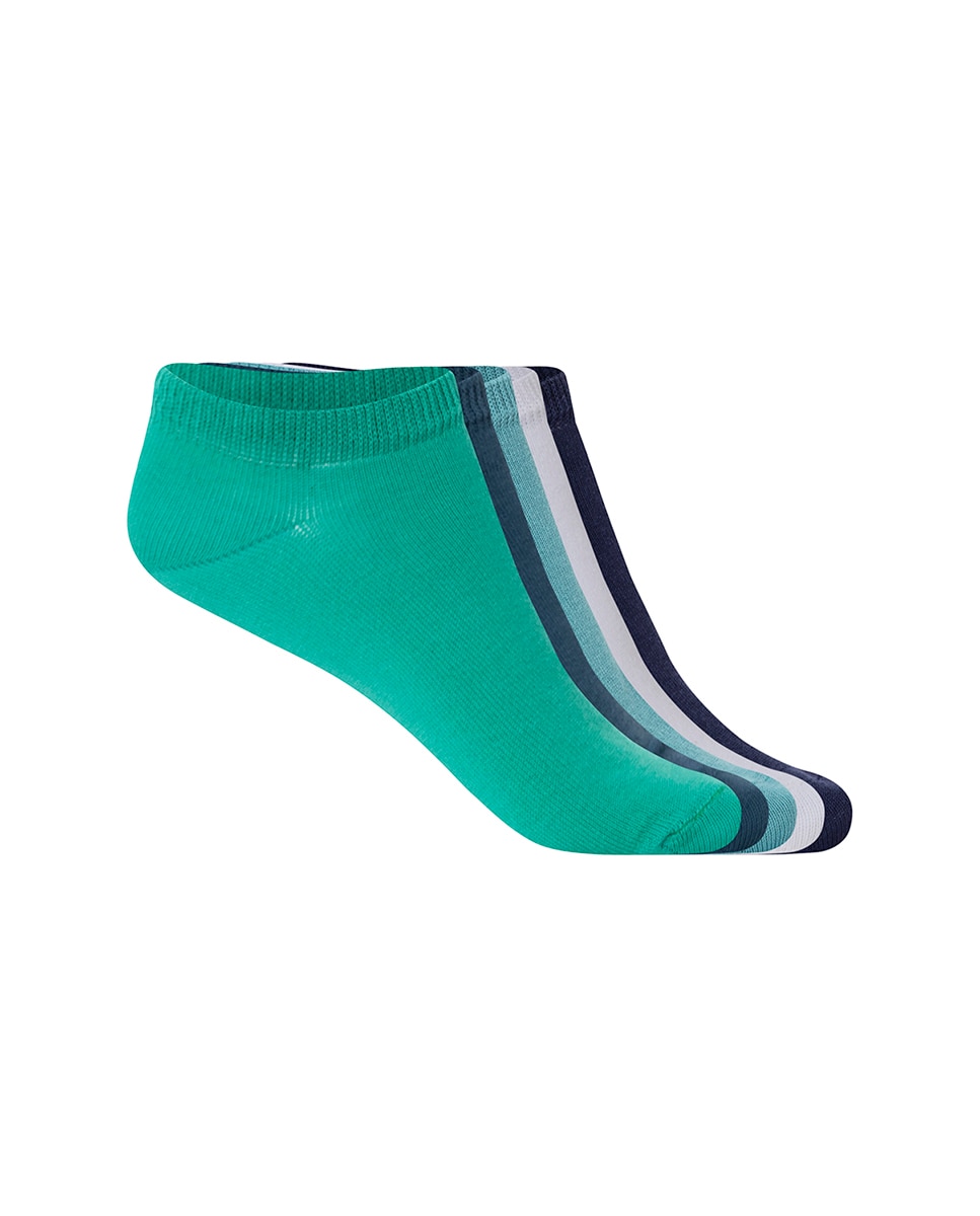 Pack de 5 pares de calcetines de mujer de algodón lisos - Punto Blanco - Verde cadete Verde cadete-1