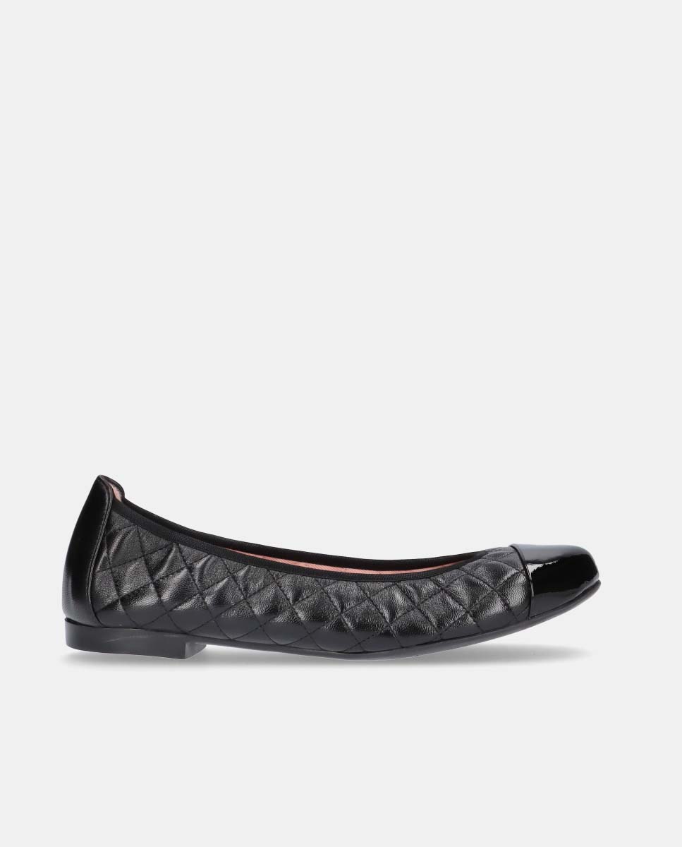 Bailarinas planas shirley de mujer en napa acolchada y puntera de charol - Pretty Ballerinas - Negro Negro-1