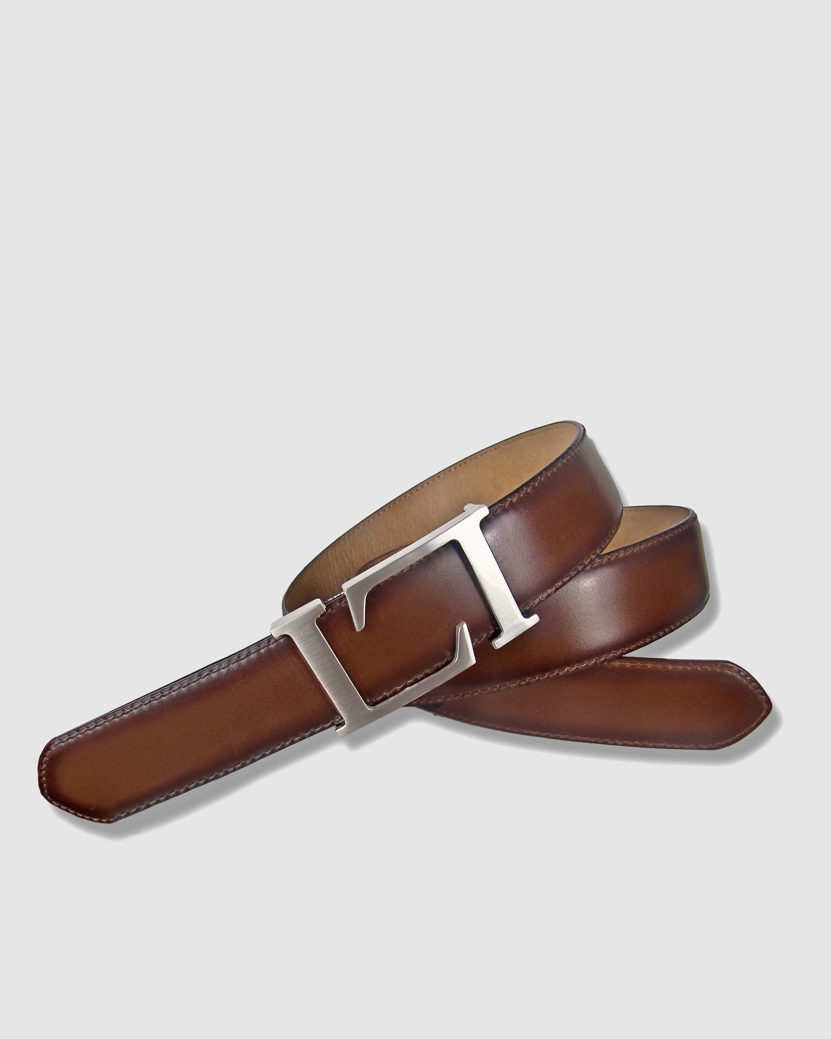 Cinturón Hombre LEYVA Piel Tintada a Mano con Hebilla Logo - Marrón claro Marrón claro-1