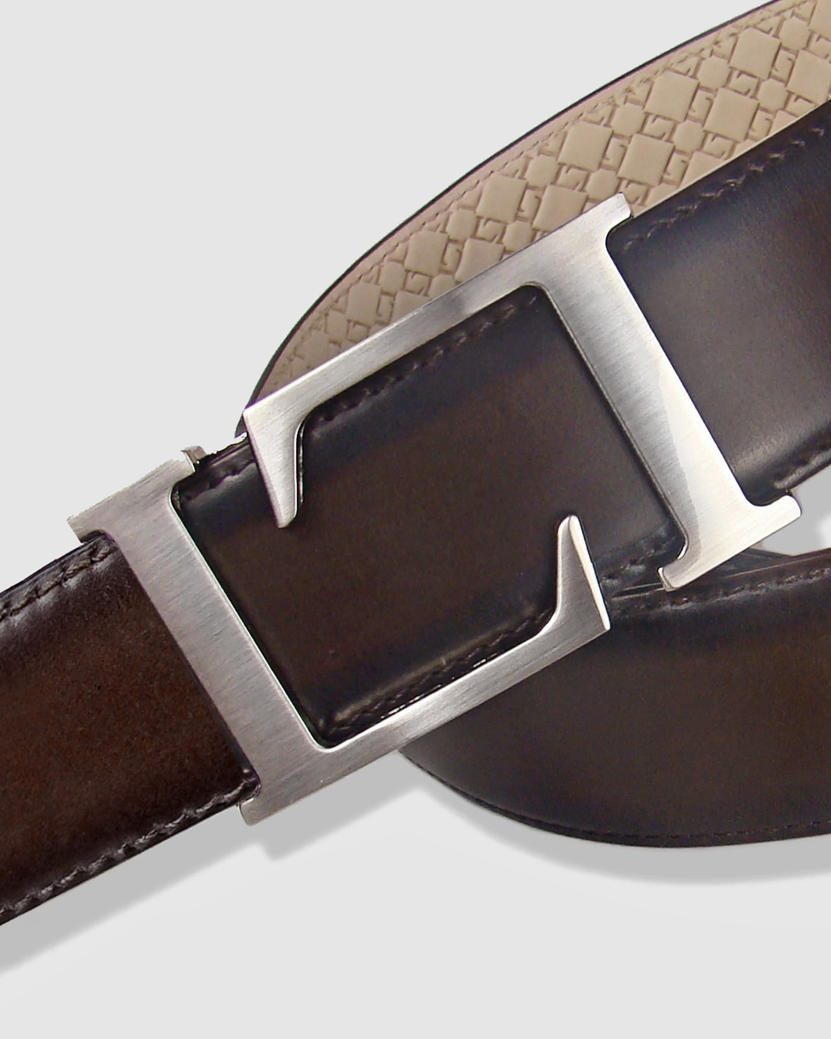 Cinturón Hombre LEYVA Piel Tintada a Mano con Hebilla Logo - Marrón oscuro Marrón oscuro-2