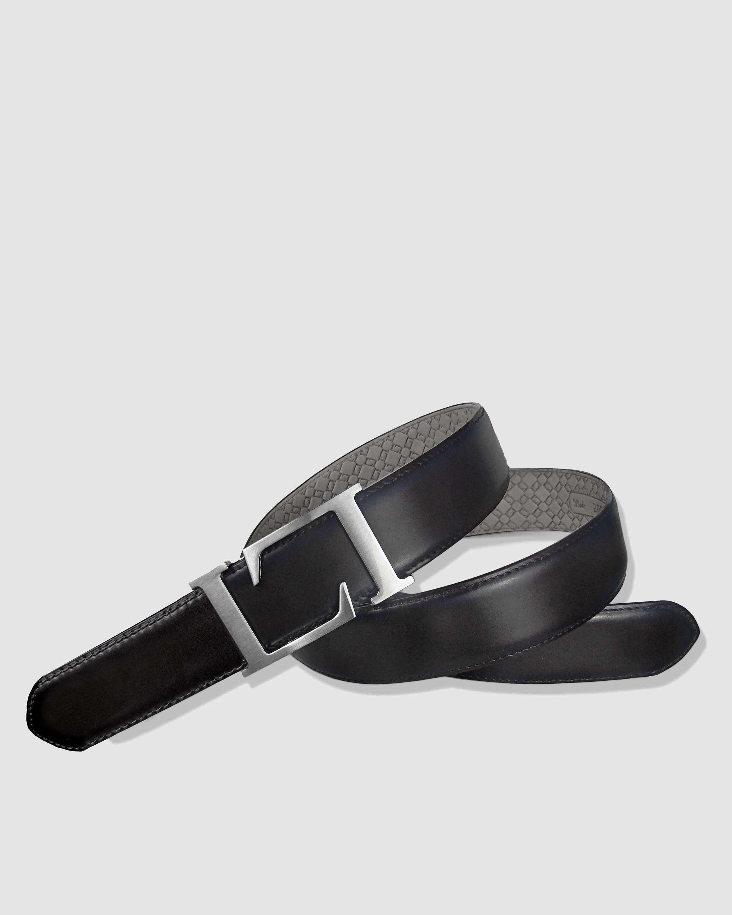 Cinturón Hombre LEYVA Piel Tintada a Mano con Hebilla Logo - Negro Negro-1