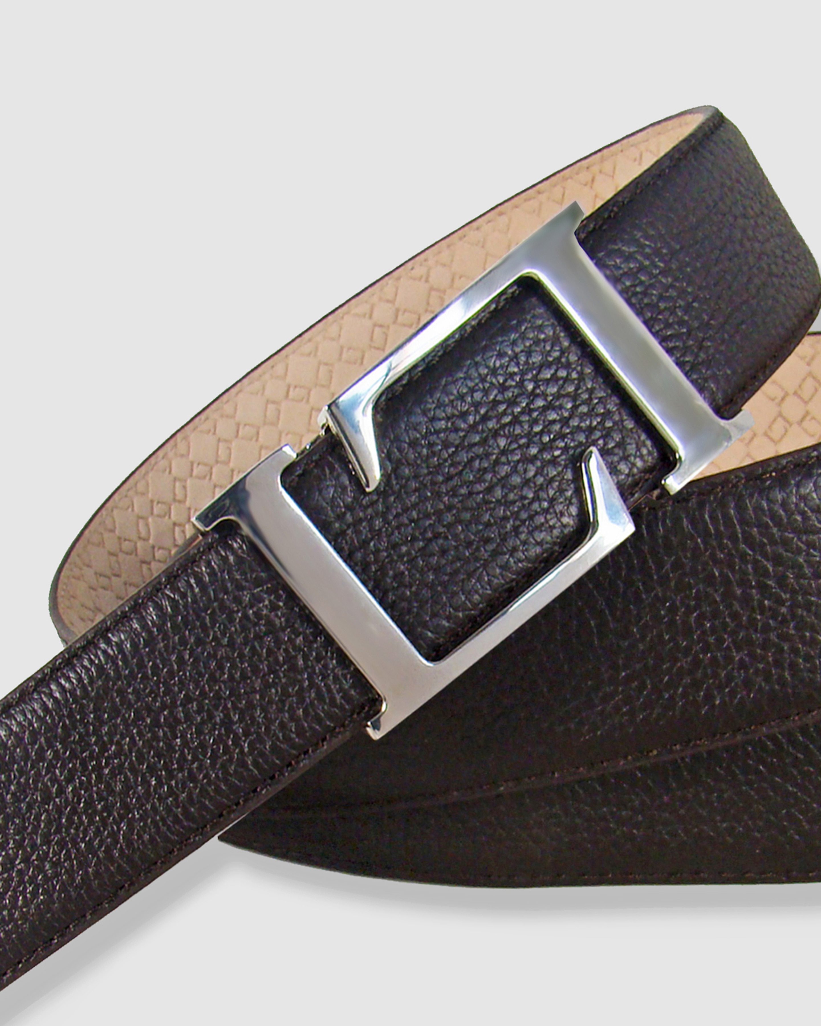 Cinturón hombre leyva piel crispada con hebilla logo - Marrón oscuro Marrón oscuro-2