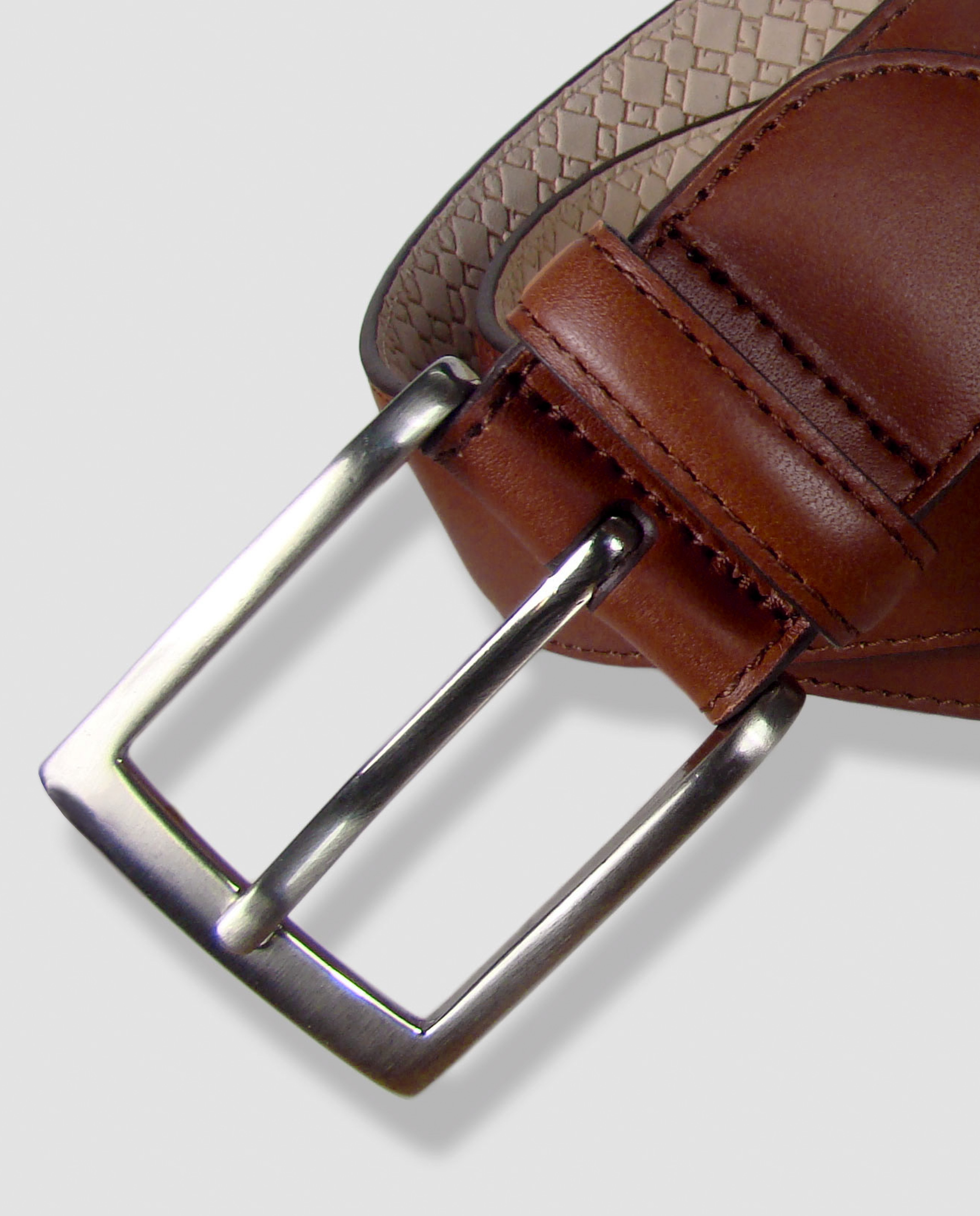 Cinturón Hombre LEYVA Piel de Vaquetilla con Hebilla Clásica - Marrón Marrón-2