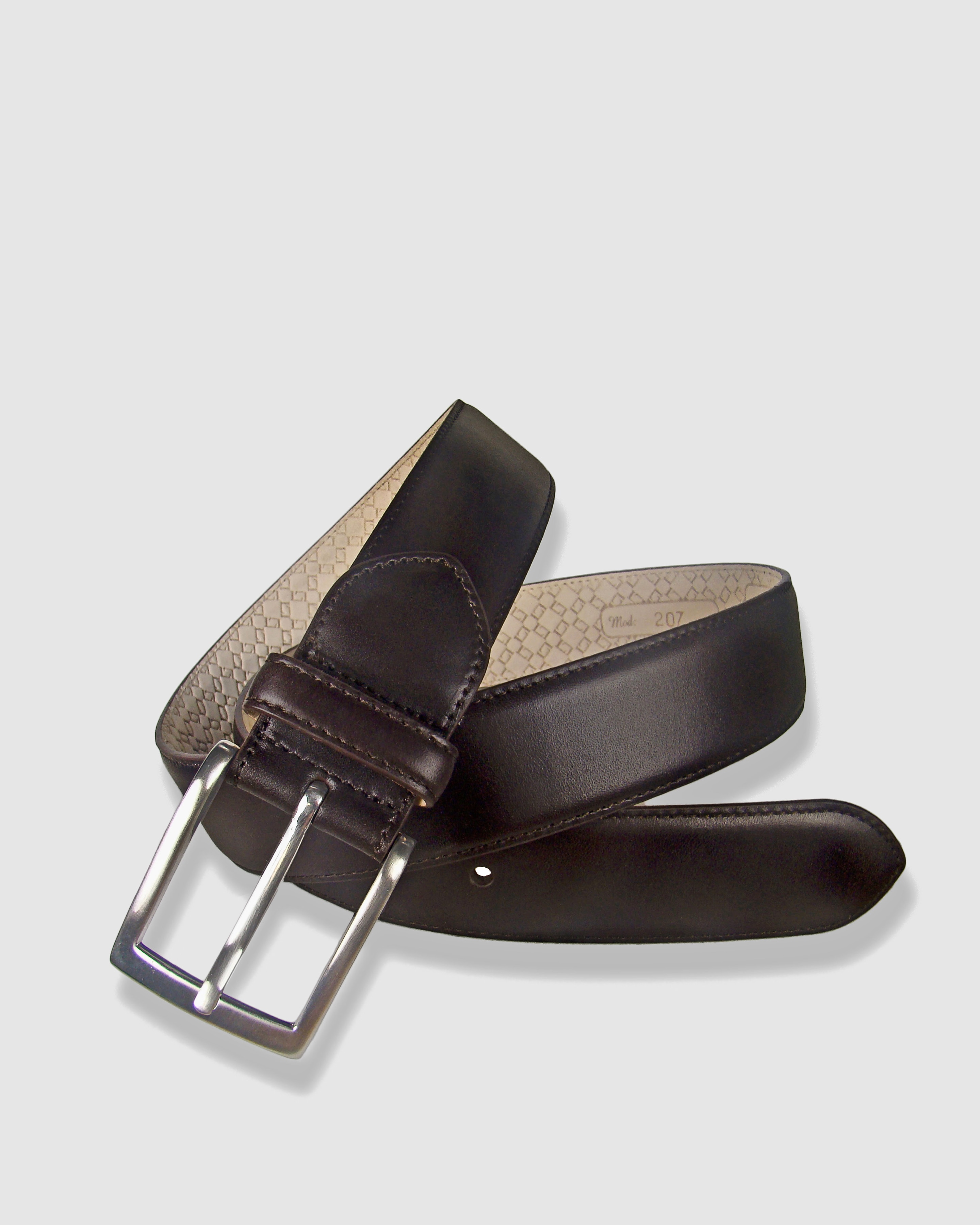 Cinturón Hombre LEYVA Piel de Vaquetilla con Hebilla Clásica - Marrón oscuro Marrón oscuro-1