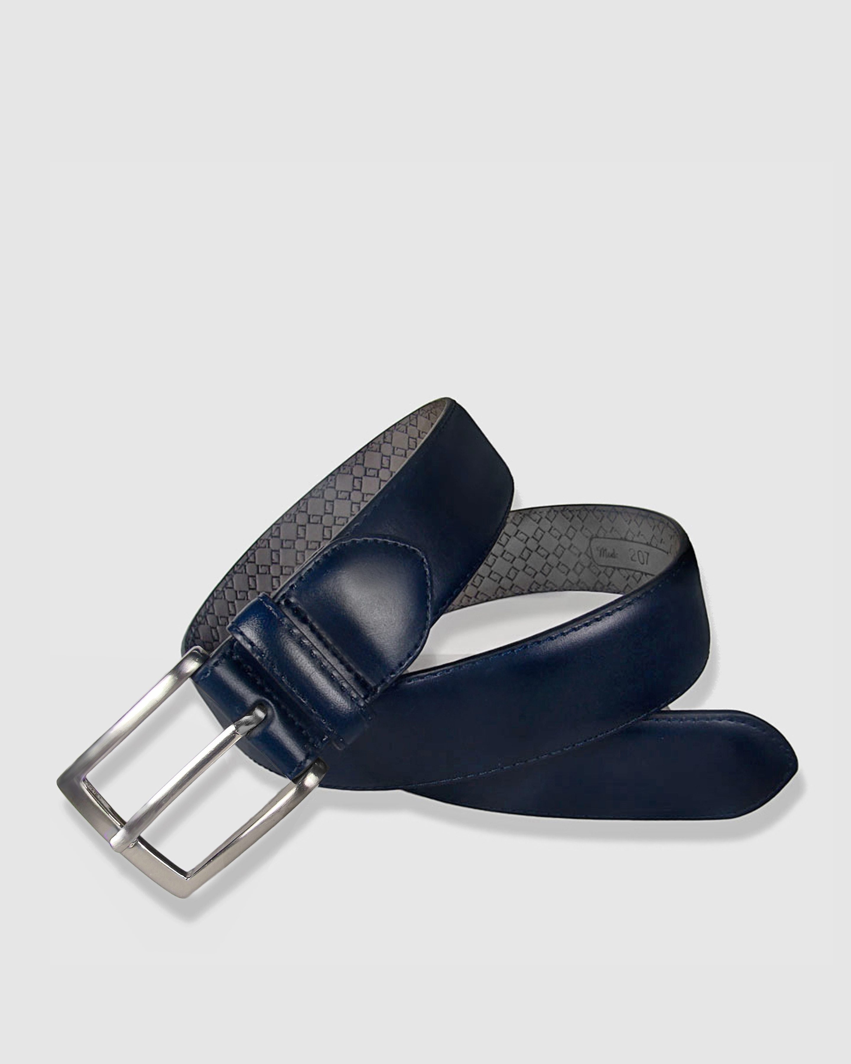 Cinturón Hombre LEYVA Piel de Vaquetilla con Hebilla Clásica - Azul marino Azul marino-1