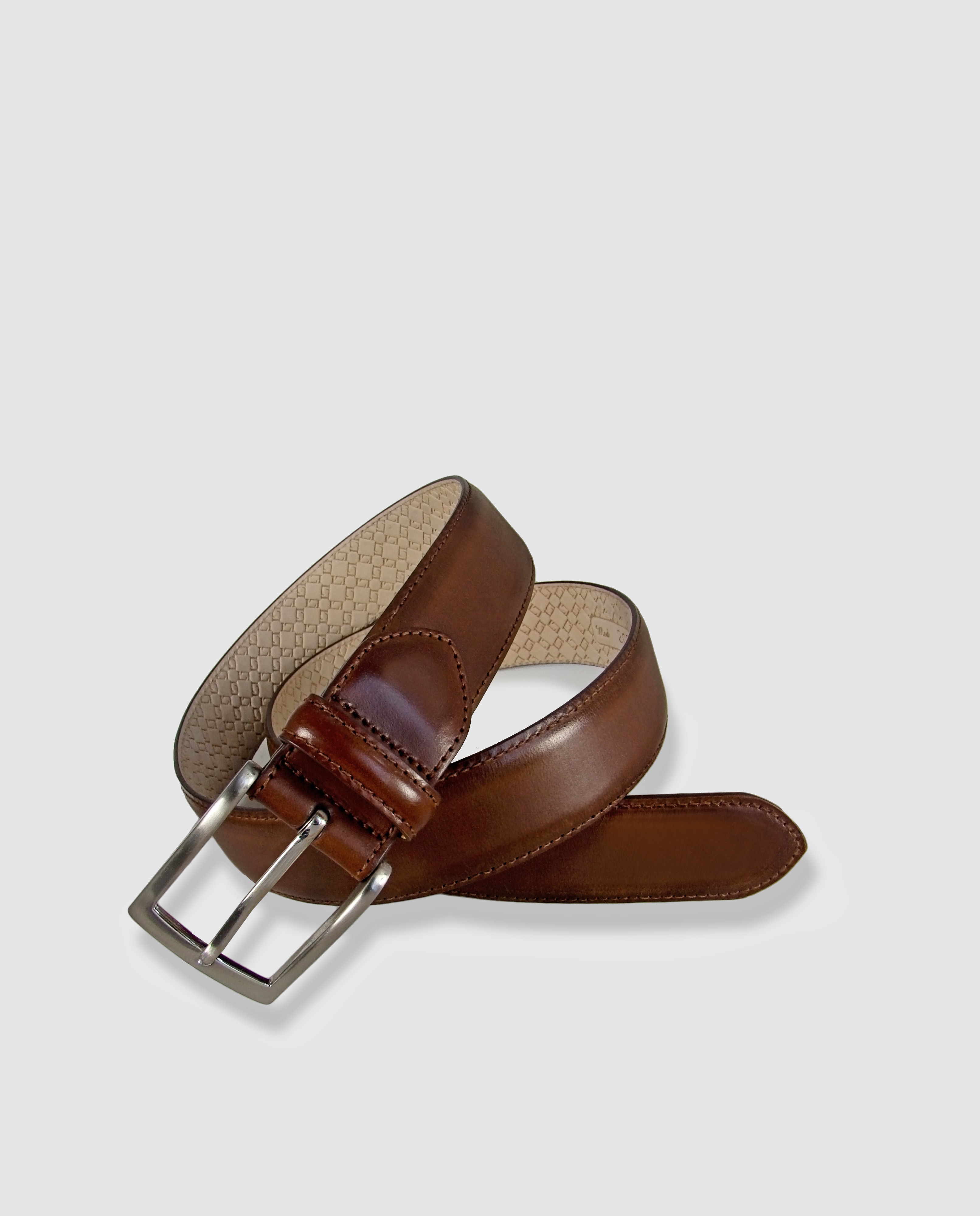 Cinturón Hombre LEYVA Piel Tintada a Mano con Hebilla Clásica - Marrón Marrón-1