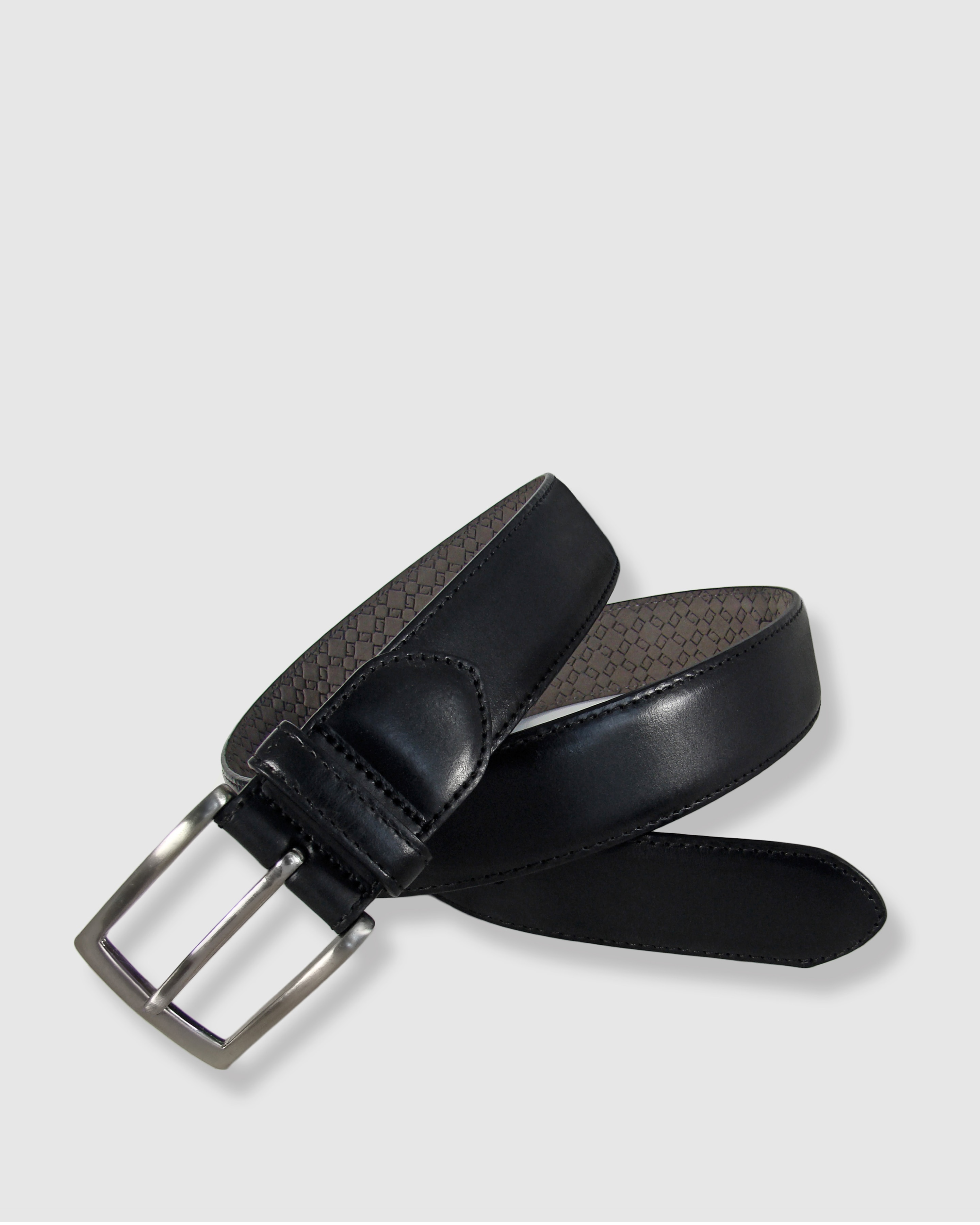 Cinturón Hombre LEYVA Piel Tintada a Mano con Hebilla Clásica - Negro Negro-1