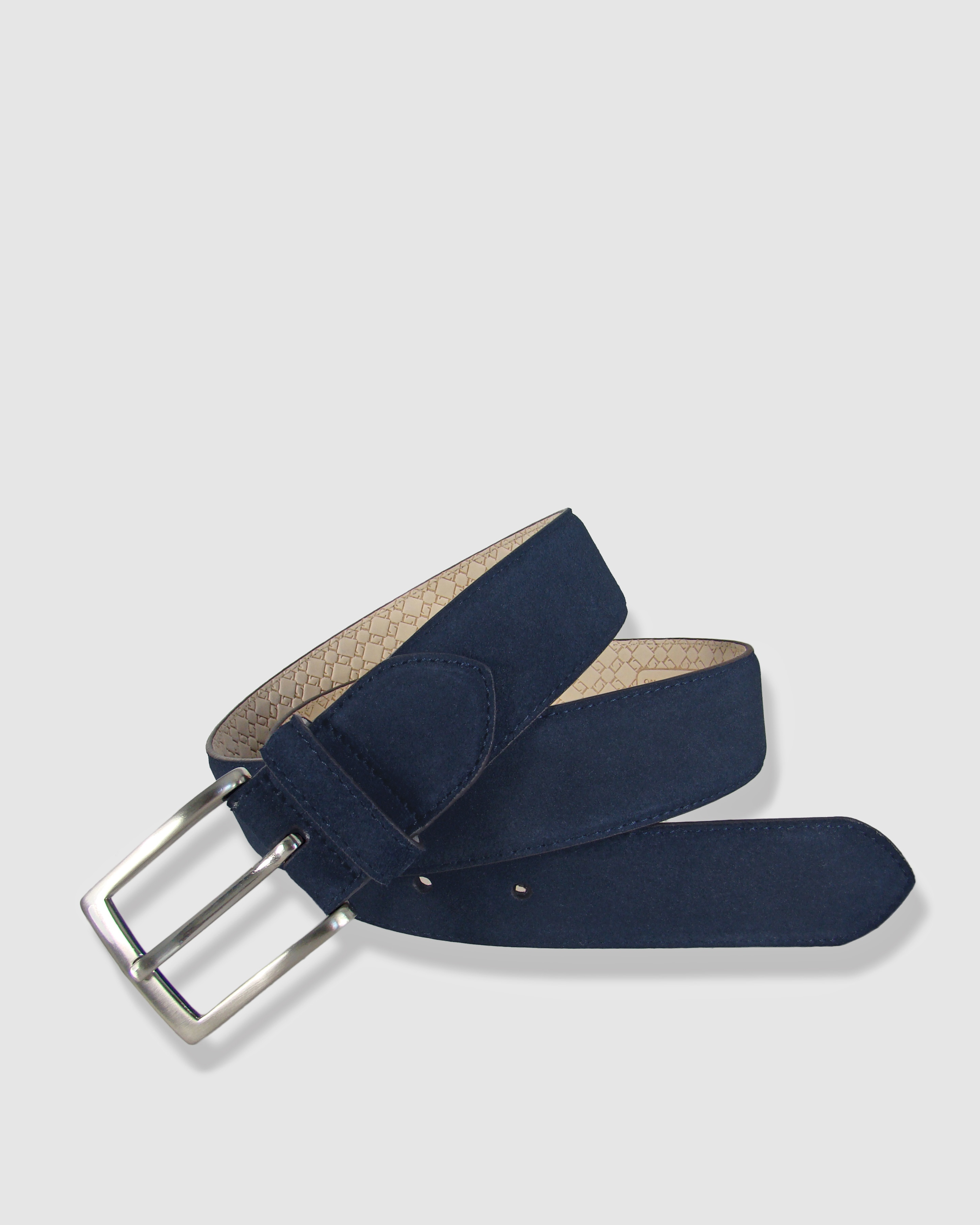 Cinturón Hombre LEYVA Piel Serraje con Hebilla Clásica - Azul marino Azul marino-1