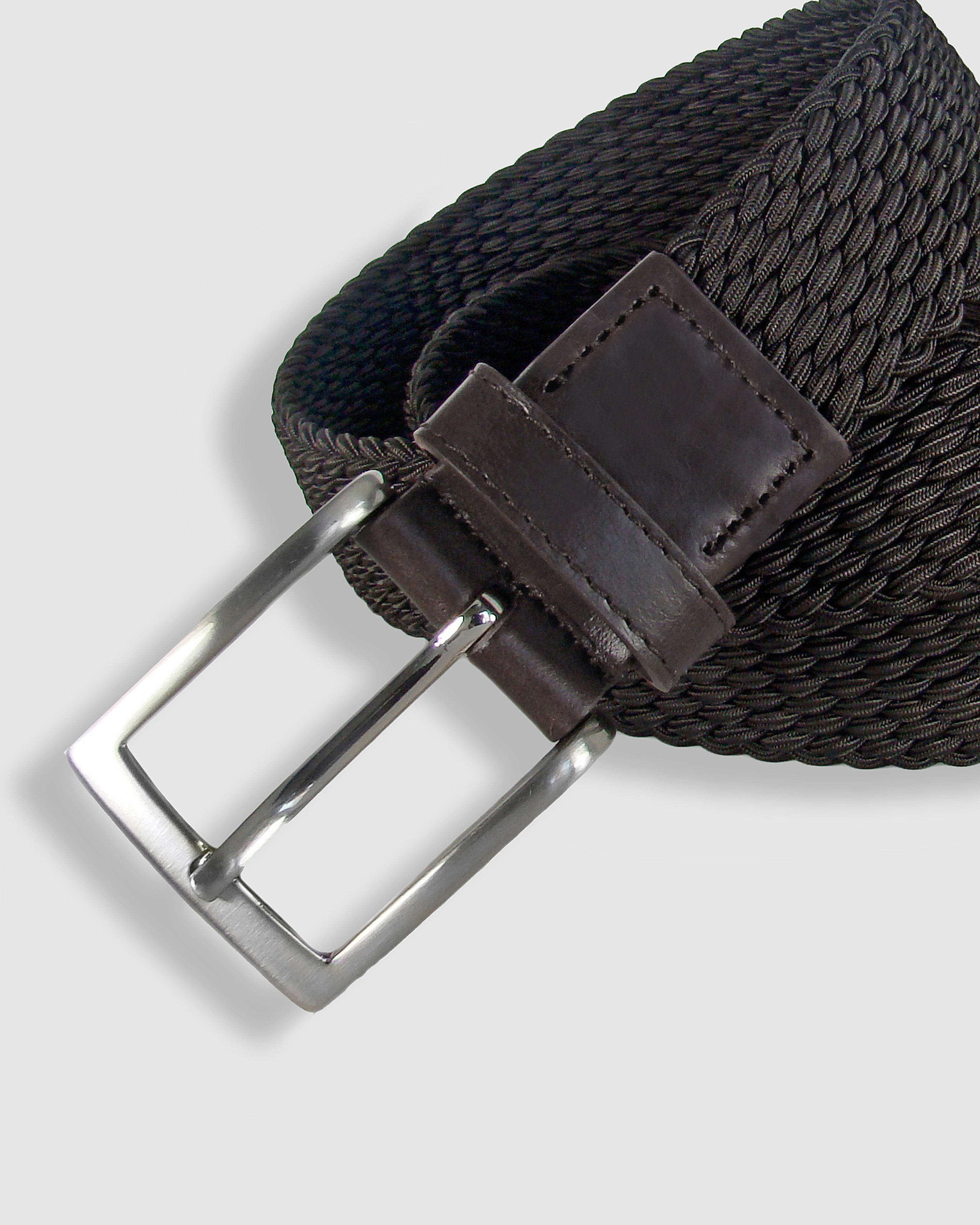 Cinturón hombre leyva trenzado elástico con detalles en piel - Marrón oscuro Marrón oscuro-2