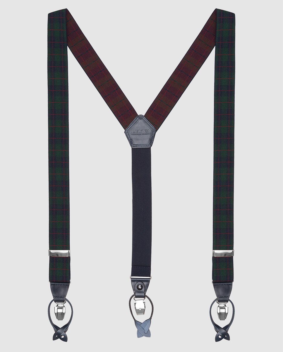 Leyva - Tirantes de hombre LEYVA elásticos con estampado de cuadros verde.