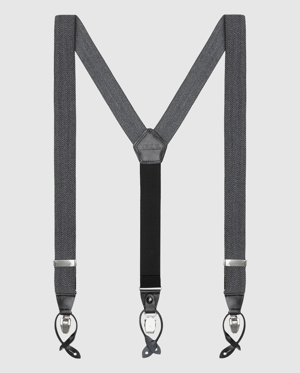 Leyva - Tirantes de hombre LEYVA en gris con líneas geométricas.