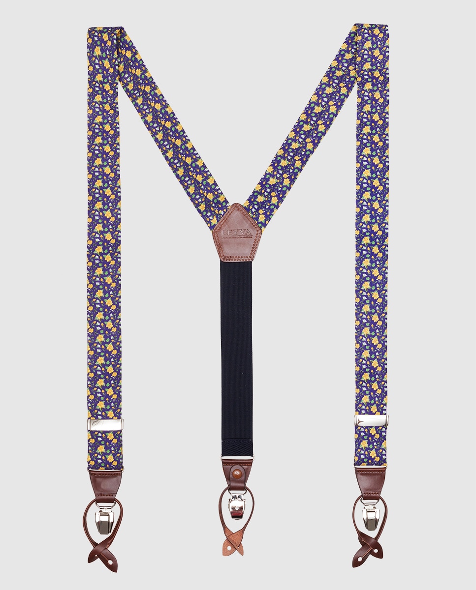 Leyva - Tirantes de hombre LEYVA morados con flores.