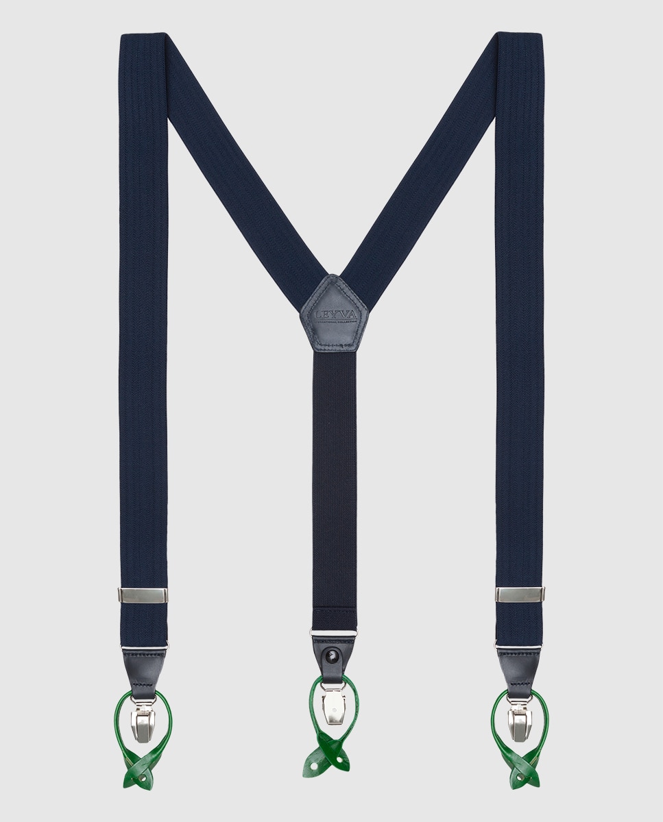 Leyva - Tirantes de hombre LEYVA en azul marino terminados en piel.