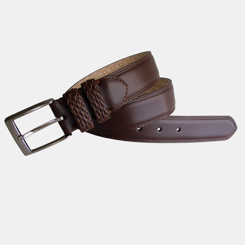Cinturón Hombre LEYVA Piel de Vaquetilla con Detalle Trenzado - Marrón Marrón-1